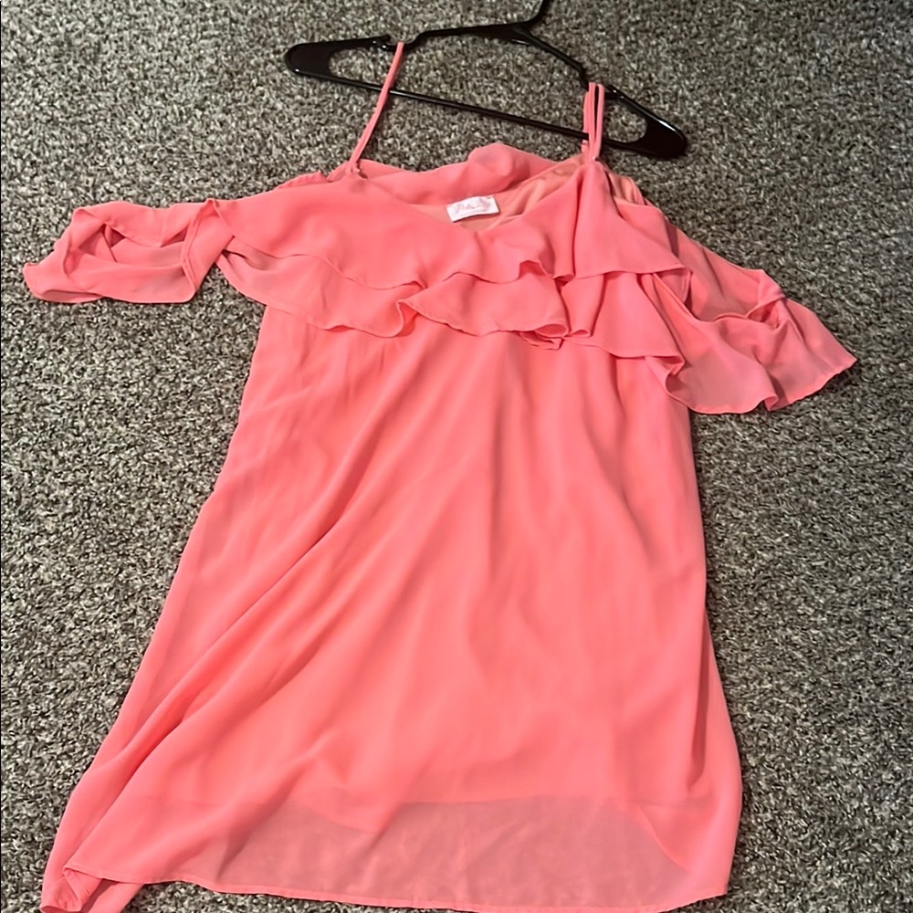 Pink Lily Coral Ruffle Dress